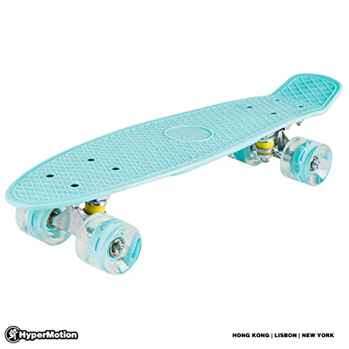 HyperMotion Monopatín para niños y Adolescentes | Retro Board 56x15cm 22" con rodamientos ABEC-7 | Ruedas LED 60x45mm | Dureza 80A | Material 100% Caucho | Azul