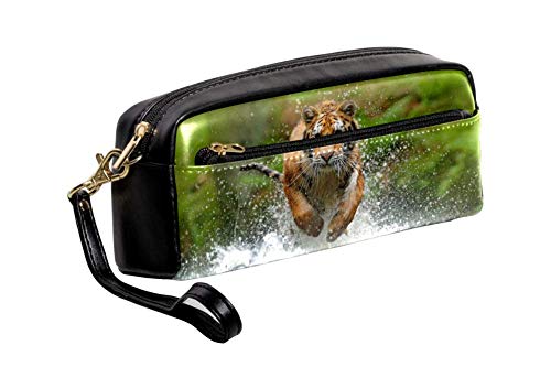 HZLM Siberian Tiger Panthera Tigris Altaica Bolsa portátil de cuero PU Escuela Estuche de lápiz Estacionario Bolsas de lápiz a prueba de agua Bolsa de cosméticos Maquillaje Estuche de belleza