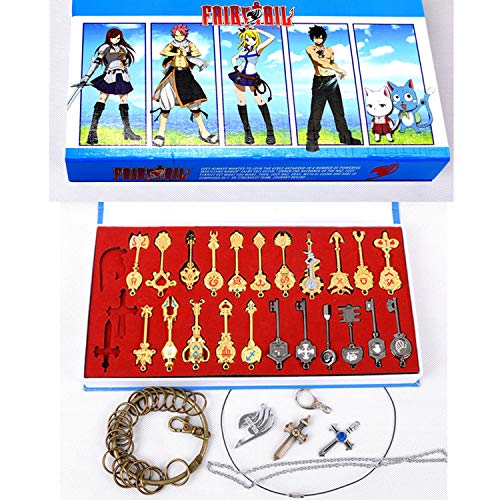 I3C Anime Cosplay Fairy Tail Accesorios Set de Joyería Pentiente Llavero de Zodiaco Dorado Unisex para Hombres Mujeres y Fan de Lucy Gray(28 Piezas)