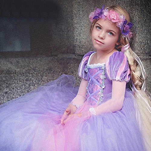 IBTOM CASTLE - Disfraz de princesa Rapunzel, largo, para fiestas de carnaval, dama de honor, cosplay, tallas 98-140, azul 3-4 años