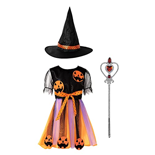 iiniim Disfraz Bruja Vampiresa para Niñas Infantil Vestidos Tutú Princesa con Sombrero y Varita Costume Halloween Carnaval Fiesta de Cosplay Party Actuación 2-12 Años Negro&Naranja 5-6 años