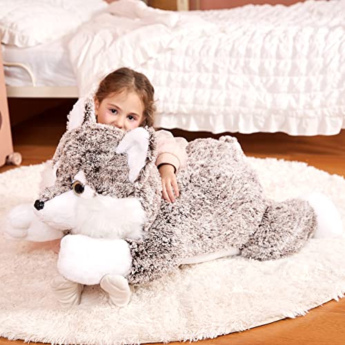 IKASA Lobo Peluche Gigante Juguete Animale,Grande Juguete Suave Jumbo Enorme 78cm Lindo Peluche XXL XL Bonito Kawaii Esponjoso Gordo de Gran Tamaño,Regalos para Niños Niñas Novia (78cm,Marrón)