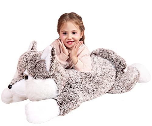 IKASA Lobo Peluche Gigante Juguete Animale,Grande Juguete Suave Jumbo Enorme 78cm Lindo Peluche XXL XL Bonito Kawaii Esponjoso Gordo de Gran Tamaño,Regalos para Niños Niñas Novia (78cm,Marrón)