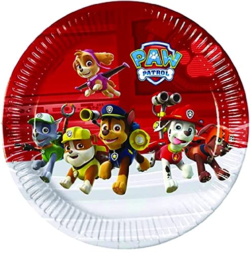 ILS I LOVE SHOPPING Kit de fiesta para 8 personas, juego de mesa para fiestas de cumpleaños con 8 platos de 23 cm, 8 vasos y servilletas de Patrulla Canina