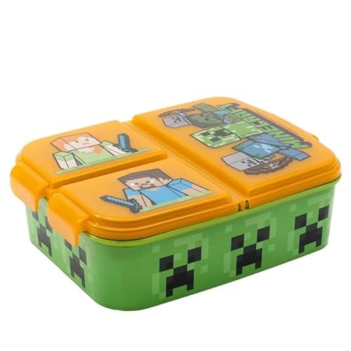 ILS I LOVE SHOPPING Porta merienda escolar con 3 compartimentos, soporte de plástico para niños, almuerzo, caja de lanzamiento, BPA Free (para Minecraft)