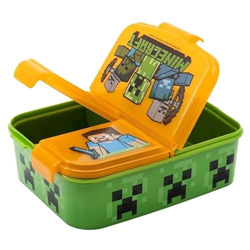 ILS I LOVE SHOPPING Porta merienda escolar con 3 compartimentos, soporte de plástico para niños, almuerzo, caja de lanzamiento, BPA Free (para Minecraft)