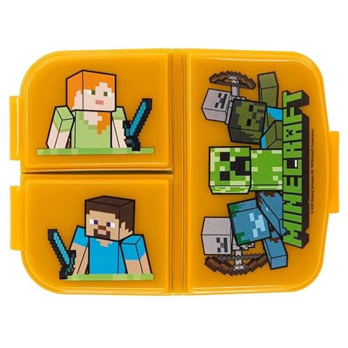 ILS I LOVE SHOPPING Porta merienda escolar con 3 compartimentos, soporte de plástico para niños, almuerzo, caja de lanzamiento, BPA Free (para Minecraft)