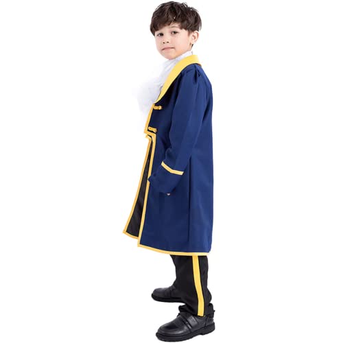 IMEKIS Disfraz de Bestia para Niño Príncipe Halloween Disfraces Chaqueta de Esmoquin con Pantalones Pieza para el Cuello Tocado Traje de Lujo para Cumpleaños Carnaval Azul marino 10-12 años