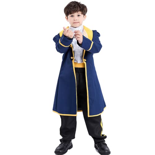 IMEKIS Disfraz de Bestia para Niño Príncipe Halloween Disfraces Chaqueta de Esmoquin con Pantalones Pieza para el Cuello Tocado Traje de Lujo para Cumpleaños Carnaval Azul marino 10-12 años