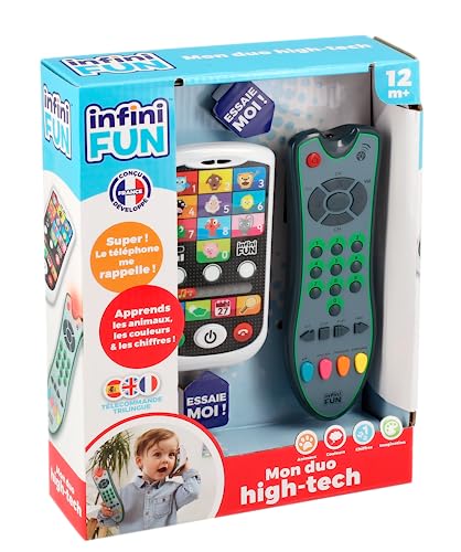 Infini Fun Mi Duo High-Tech teléfono + Mando a Distancia - 1 Mando a Distancia trilingüe francés, inglés, español y 1 teléfono Ultra Realista. - Juguetes de imitación Multi-Aprendizaje Desde 12 Meses