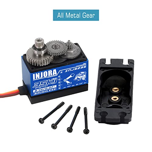 INJORA RC Servo Motor 35KG Impermeable Sin Escobillas Servo con 25T Servo Brazo Arm Bocina Par Grande Digitales Servos Alto Voltaje Metal Engranaje para 1/10 1/8 RC Clawer Auto Modelo Coche