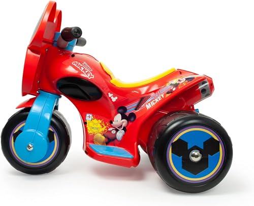 INJUSA - Trimoto Samurai Mickey Mouse a Batería 6V, para Niños de 1 a 3 años, con Pedal Acelerador y 3 Ruedas Anchas de Plástico, Velocidad Máx 3 Km/h, Color Rojo