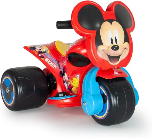 INJUSA - Trimoto Samurai Mickey Mouse a Batería 6V, para Niños de 1 a 3 años, con Pedal Acelerador y 3 Ruedas Anchas de Plástico, Velocidad Máx 3 Km/h, Color Rojo