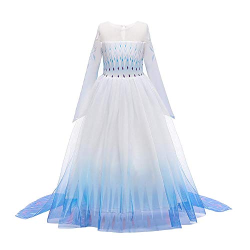 Iwemek,Vestido largo de manga larga para niñas, disfraz de princesa Elsa, disfraz y accesorios, varita mágica y trenza, vestido de fiesta, cumpleaños, cosplay, fiesta de disfraces Bleu 02 9-10 Años