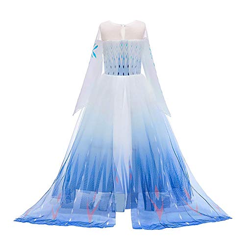 Iwemek,Vestido largo de manga larga para niñas, disfraz de princesa Elsa, disfraz y accesorios, varita mágica y trenza, vestido de fiesta, cumpleaños, cosplay, fiesta de disfraces Bleu 02 9-10 Años