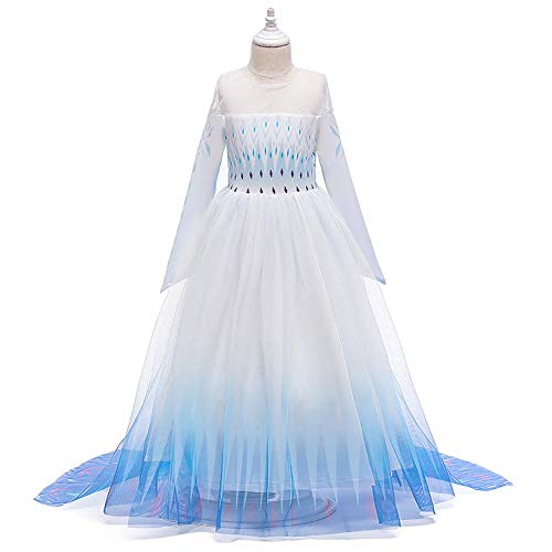 Iwemek,Vestido largo de manga larga para niñas, disfraz de princesa Elsa, disfraz y accesorios, varita mágica y trenza, vestido de fiesta, cumpleaños, cosplay, fiesta de disfraces Bleu 02 9-10 Años