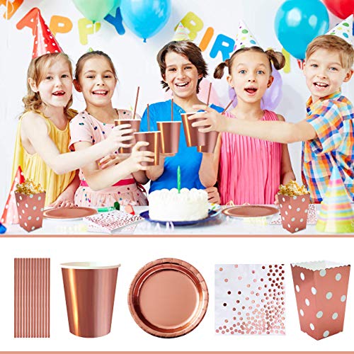 iZoeL Juego de vajilla de fiesta para 30 invitados, incluye mantel, platos, vasos, servilletas, pajitas, bolsas de palomitas para cumpleaños, bodas, fiestas, vajilla desechable