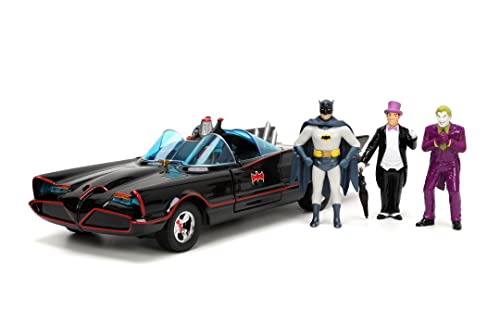 Jada- Coche Batmóvil Clásico Deluxe, Serie TV 1966, Escala 1:24 (19cm), Incluye 4 Figuras, Fabricado en Metal de Calidad Fundido a Presión, Partes Móviles, A partir de 8 Años (253215011)