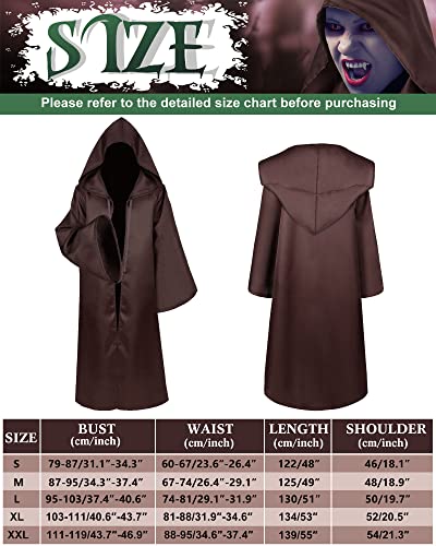 Jadive Túnica Capa con Capucha Disfraz de Cosplay de Mascarada de Caballero de Hombres Capa con Capucha Túnica Gótica Capa de Túnica de Mago de Halloween Genial (Marrón, XL)