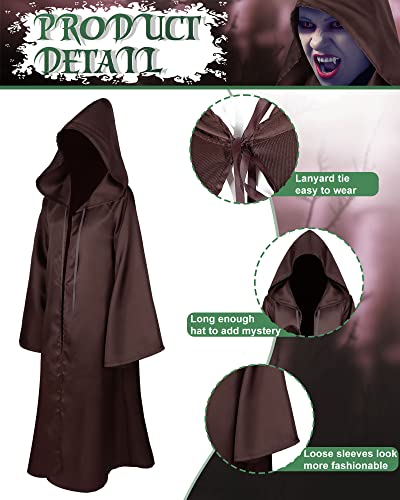 Jadive Túnica Capa con Capucha Disfraz de Cosplay de Mascarada de Caballero de Hombres Capa con Capucha Túnica Gótica Capa de Túnica de Mago de Halloween Genial (Marrón, XL)