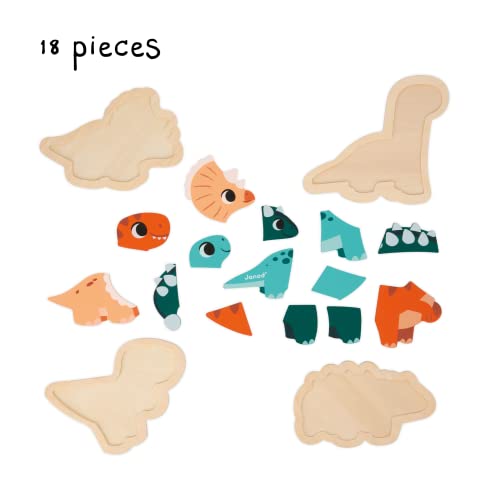 Janod 4 Puzles Evolutivos Dinosaurios Madera FSC 2 a 5 Piezas-Juguetes Educativos-Primera Infancia-A Partir de 18 Meses, J05824, Multicolor (JURATOYS