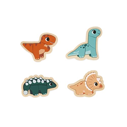 Janod 4 Puzles Evolutivos Dinosaurios Madera FSC 2 a 5 Piezas-Juguetes Educativos-Primera Infancia-A Partir de 18 Meses, J05824, Multicolor (JURATOYS