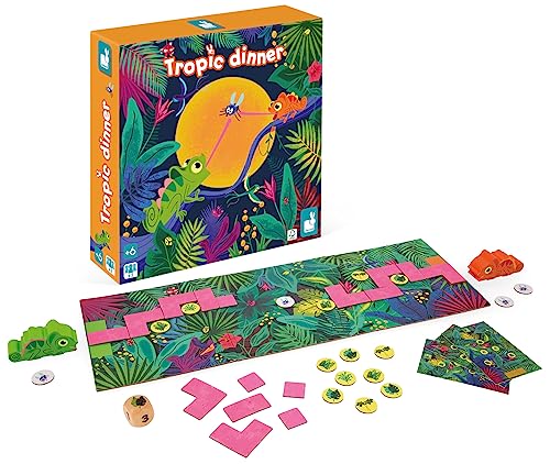 Janod - Tropik Dinner - Juego de Mesa para Niños - Tema Animales - Juego de Mesa de Madera y Cartón - 2 Jugadores - Certificado FSC - A Partir de 6 Años, J02626