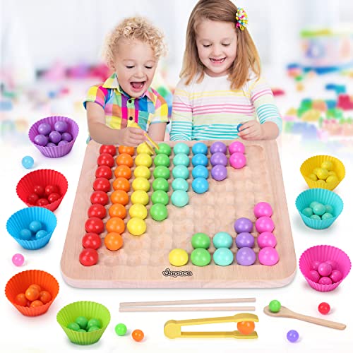 Japace Juegos Montessori Matematicas, Juego de Cuentas de Madera, Juguetes Educativo Niños 2 3 4 Años, Juego de Combinación de Colores, Motricidad Fina Regalos para Niño Niña