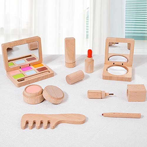 JINGAN Maquillaje Juguete para niñas | Kit simulación cosméticos Madera para niños | Esmalte uñas, Estuche Base, lápices labiales Maquillaje portátil