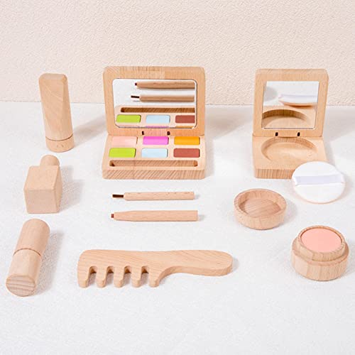 JINGAN Maquillaje Juguete para niñas | Kit simulación cosméticos Madera para niños | Esmalte uñas, Estuche Base, lápices labiales Maquillaje portátil