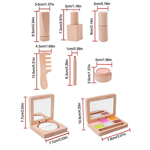 JINGAN Maquillaje Juguete para niñas | Kit simulación cosméticos Madera para niños | Esmalte uñas, Estuche Base, lápices labiales Maquillaje portátil