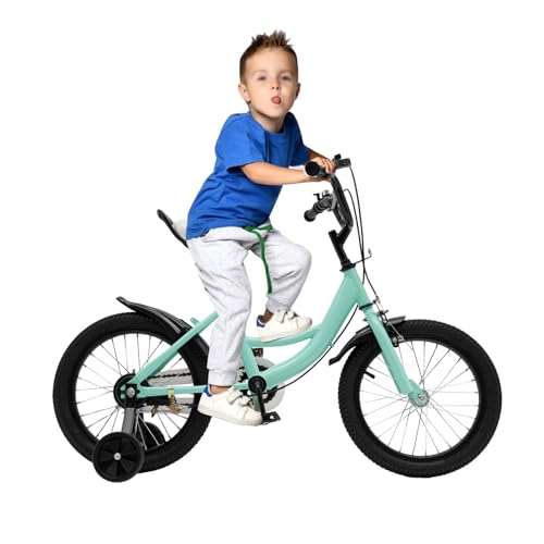 JINPRDAMZ Bicicleta infantil de 16 pulgadas con ruedas estabilizadoras, altura de 105 cm hasta 135 cm, color verde claro para niños