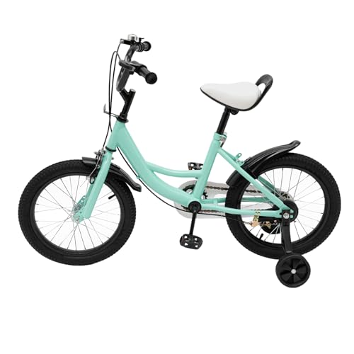 JINPRDAMZ Bicicleta infantil de 16 pulgadas con ruedas estabilizadoras, altura de 105 cm hasta 135 cm, color verde claro para niños