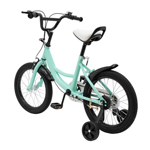 JINPRDAMZ Bicicleta infantil de 16 pulgadas con ruedas estabilizadoras, altura de 105 cm hasta 135 cm, color verde claro para niños