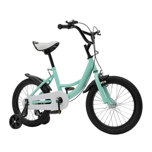 JINPRDAMZ Bicicleta infantil de 16 pulgadas con ruedas estabilizadoras, altura de 105 cm hasta 135 cm, color verde claro para niños