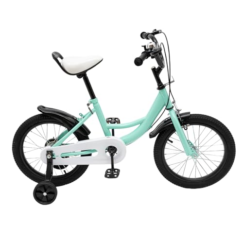 JINPRDAMZ Bicicleta infantil de 16 pulgadas con ruedas estabilizadoras, altura de 105 cm hasta 135 cm, color verde claro para niños