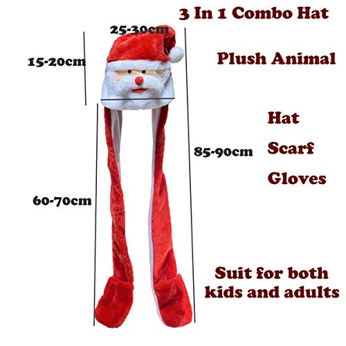 Jixin4you Sombrero para niños y niñas adultos con cabeza de animal y capucha, bufanda, guantes de felpa, talla única, juego 3 en 1