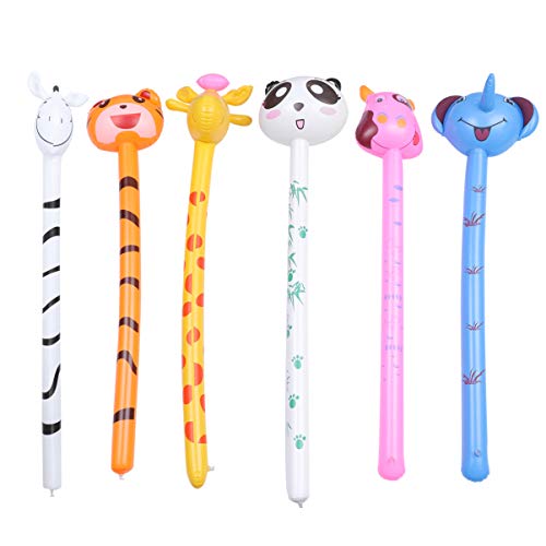 jojofuny 6pcs Inflatable Animal Stick Zoo Animal Jungle Animals Inflatables Funny Blow up Animal Balloons Educational Toy Birthday Party Decoration Gifts