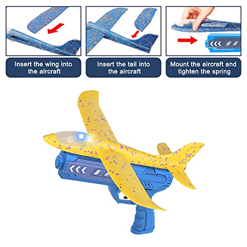 Jooheli Avion Juguete, 2 Piezas Avion Planeador De Espuma con Lanzador, Avión Volador Planeador Espuma, Aviones de Juguete para Niños, Avión Planeador Juguete Regalo Cumpleaños para Niños Niñas