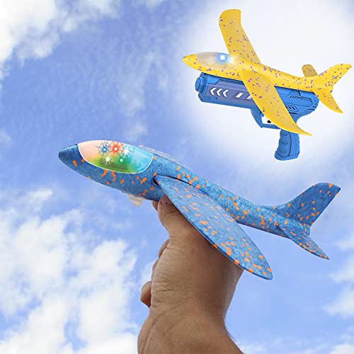 Jooheli Avion Juguete, 2 Piezas Avion Planeador De Espuma con Lanzador, Avión Volador Planeador Espuma, Aviones de Juguete para Niños, Avión Planeador Juguete Regalo Cumpleaños para Niños Niñas