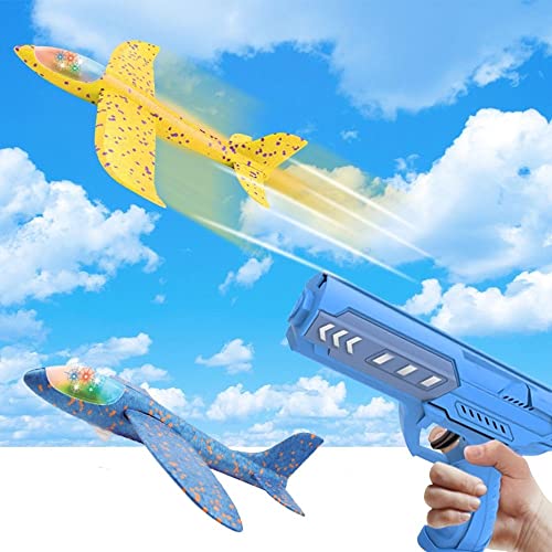 Jooheli Avion Juguete, 2 Piezas Avion Planeador De Espuma con Lanzador, Avión Volador Planeador Espuma, Aviones de Juguete para Niños, Avión Planeador Juguete Regalo Cumpleaños para Niños Niñas