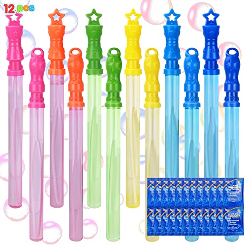 JOYIN 12 Varitas de Burbujas Grandes de 35,6cm con solución de Recarga de Burbujas para Niños, Paquete súper económico de Juguetes de Verano para Fiestas