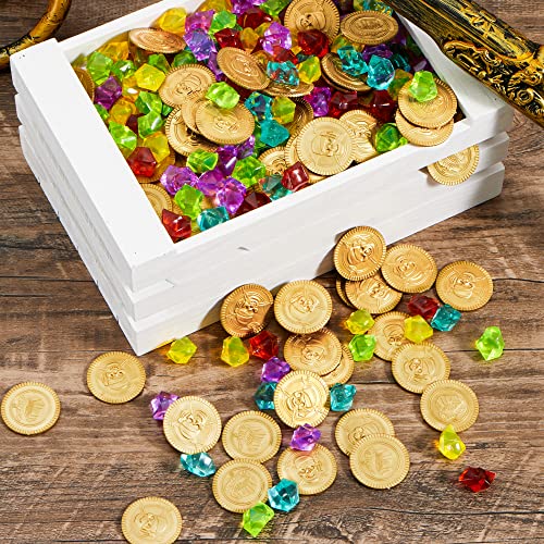 JOYIN 288pcs Monedas Doradas Piratas de Juguete para Niños de Halloween Fiesta Piratas Temáticas (144 Monedas + 144 Gemas)