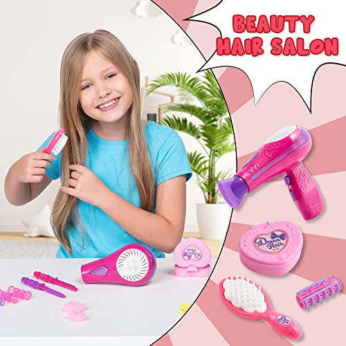 JOYIN la muñeca Linda del salón de Moda de la Belleza para Las niñas con secador de Pelo de Juguete, Espejo y Otros Accesorios Regalo de Princesa para Niñas