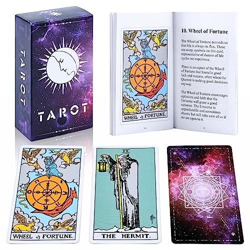 Joyoldelf Juego de cartas de tarot, cartas clásicas de tarot y libro para principiantes, baraja de cartas de tarot con libro guía de 100 páginas, baraja de tarot Rider Waite para principiantes o