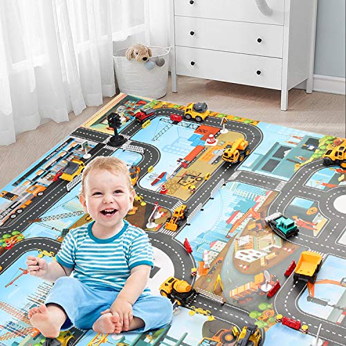 JTMM Alfombra para niños Alfombra de Juego Urban Construction, Plastic PVC Playmat Size100x130CM Alfombra para niños Área de Juego Alfombra Alfombra y Regalo