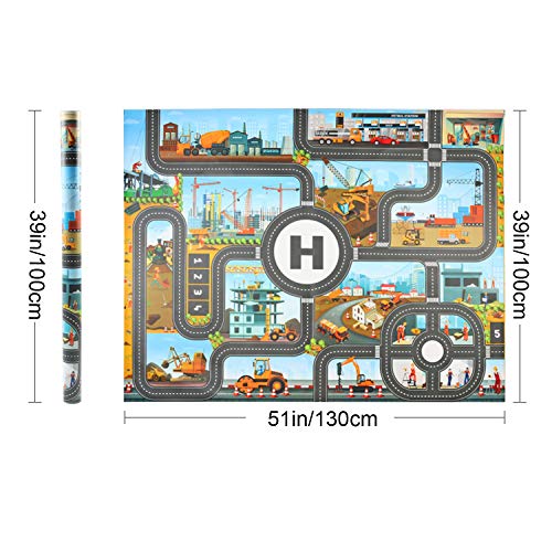 JTMM Alfombra para niños Alfombra de Juego Urban Construction, Plastic PVC Playmat Size100x130CM Alfombra para niños Área de Juego Alfombra Alfombra y Regalo