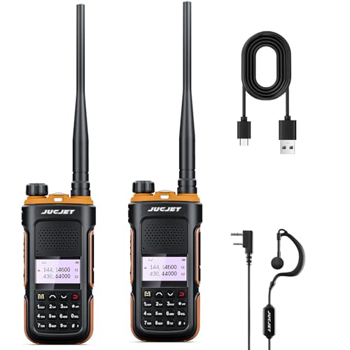 JUCJET UV-10 Walkie Talkie Profesional Recargables 1500mAh con Banda Dual 999 Canales，Cargador TPYE C, Radiocomunicación con el Auricular Incorporado Antorcha de LED（2 Piezas）