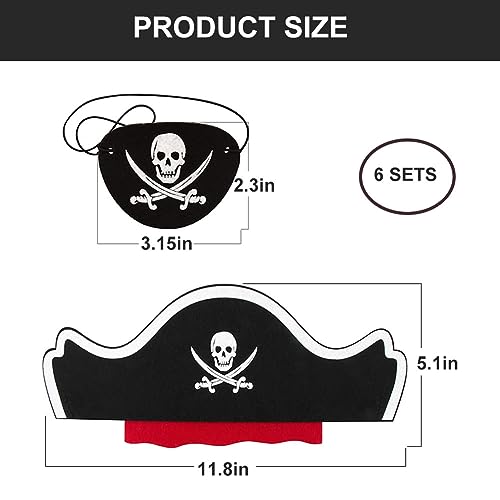 Juego Accesorios Pirata,Accesorios Disfraz Pirata Niños,6 Piezas Sombrero Pirata Para Niños,6 Piezas Pirata Parche Ojo,Parches Sombrero Pirata Y Ojo Pirata,Sombrero Y Parche Pirata,Sombrero Calavera