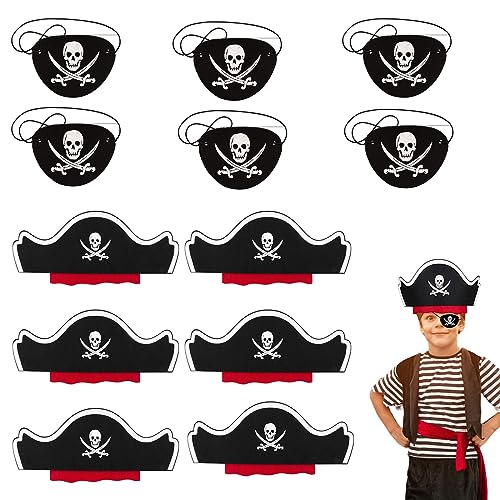 Juego Accesorios Pirata,Accesorios Disfraz Pirata Niños,6 Piezas Sombrero Pirata Para Niños,6 Piezas Pirata Parche Ojo,Parches Sombrero Pirata Y Ojo Pirata,Sombrero Y Parche Pirata,Sombrero Calavera